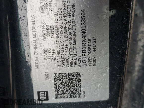 2022 Chevrolet Camaro 1LT with VIN 1G1FB1RX4N0133564, listed as a Copart auction lot 55817455 with Not provided miles and Salvage title. Bid and sale history available at DreamBid. Image 13.