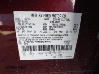 2019 Ford Edge Titanium z VIN 2FMPK3K94KBB41673, wystawiony jako IAAI lot #41762692 z przebiegiem 82 812 mil mil oraz . Historia ofert i sprzedaży dostępna na DreamBid. Obrazek 9.