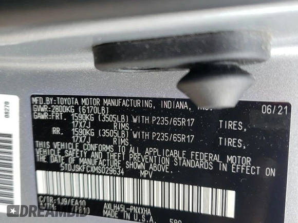 2021 Toyota Sienna XLE с VIN 5TDJSKFCXMS029634, выставлен на аукционе Copart как лот 53106515 с пробегом 43 962 миль миль и Списание • Salvage title. История ставок и продаж доступна на DreamBid. Изображение 14.