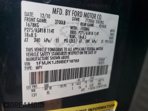 2011 Ford Expedition EL XLT with VIN 1FMJK1J59BEF18785, listed as a Copart auction lot 82273504 with 296,830 mi miles and Salvage Title. Bid and sale history available at carsss.com. Image 15.