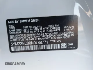 2022 BMW X4 M with VIN 5YM23EC00N9L88771, listed as a IAAI auction lot 41362198 with 29,949 mi miles. Bid and sale history available at carsss.com. Image 9.