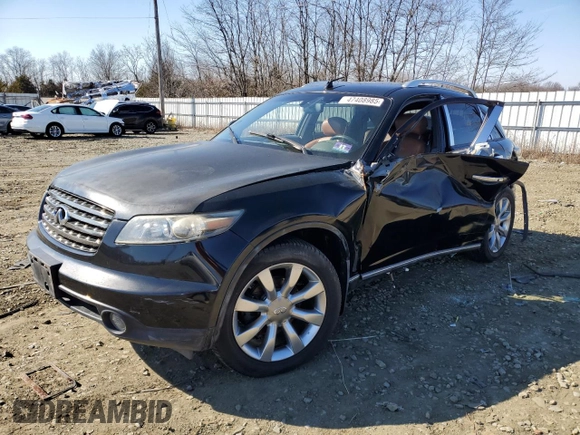 2005 Infiniti FX z VIN JNRAS08WX5X204374, wystawiony jako Copart lot #47408985 z przebiegiem 200 548 mil mil oraz Szkoda całkowita • Salvage title. Historia ofert i sprzedaży dostępna na DreamBid. Obrazek 1.