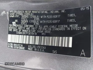 2015 Toyota Sienna LE AAS with VIN 5TDKK3DC7FS619418, listed as a IAAI auction lot 42553836 with 116,190 mi miles and . Bid and sale history available at DreamBid. Image 9.