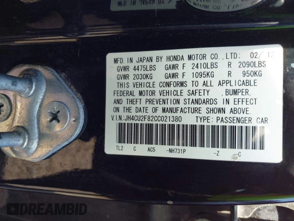 2012 Acura TSX Special Edition with VIN JH4CU2F82CC021380, listed as a IAAI auction lot 42732606 with 128,147 mi miles and . Bid and sale history available at DreamBid. Image 9.