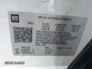 2023 Chevrolet TrailBlazer LT with VIN KL79MPS25PB209507, listed as a IAAI auction lot 41720413 with 20,287 mi miles. Bid and sale history available at carsss.com. Image 9.