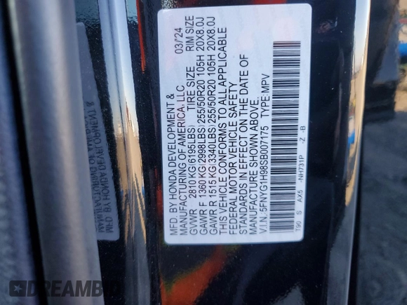 2025 Honda Pilot Black Edition with VIN 5FNYG1H98SB007175, listed as a Copart auction lot 83858404 with 1,974 mi miles and Salvage Title. Bid and sale history available at carsss.com. Image 12.