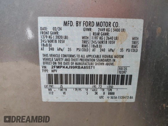 2024 Ford Edge SEL z VIN 2FMPK4J99RBA85571, wystawiony jako Copart lot #59878195 z przebiegiem 31 958 mil mil oraz Czysty tytuł • Clean title. Historia ofert i sprzedaży dostępna na DreamBid. Obrazek 15.