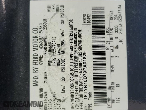 2009 Ford Ranger XL z VIN 1FTYR10D79PA01829, wystawiony jako Copart lot #43172845 z przebiegiem 83 730 mil mil oraz Szkoda całkowita • Salvage title. Historia ofert i sprzedaży dostępna na DreamBid. Obrazek 12.