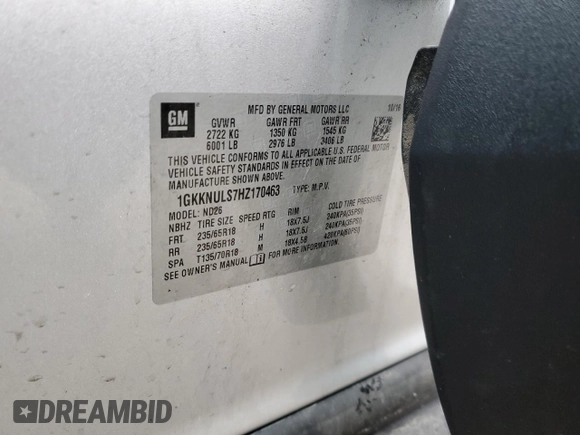 2017 GMC Acadia SLT with VIN 1GKKNULS7HZ170463, listed as a Copart auction lot 46398325 with 118,518 mi miles and Clean Title. Bid and sale history available at carsss.com. Image 13.