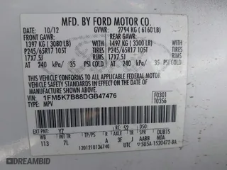 2013 Ford Explorer with VIN 1FM5K7B88DGB47476, listed as a IAAI auction lot 41664427 with 162,436 mi miles. Bid and sale history available at carsss.com. Image 9.