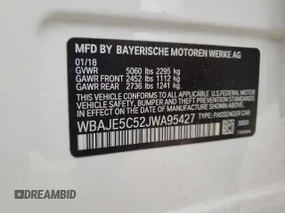 2018 BMW 5 Series 540i with VIN WBAJE5C52JWA95427, listed as a Copart auction lot 50937615 with 48,775 mi miles and Salvage Title. Bid and sale history available at carsss.com. Image 14.