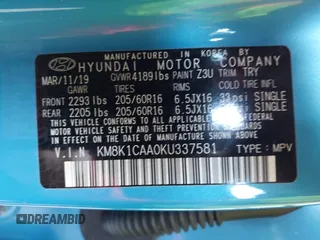 2019 Hyundai Kona SE with VIN KM8K1CAA0KU337581, listed as a IAAI auction lot 41774263 with 40,168 mi miles and . Bid and sale history available at carsss.com. Image 9.