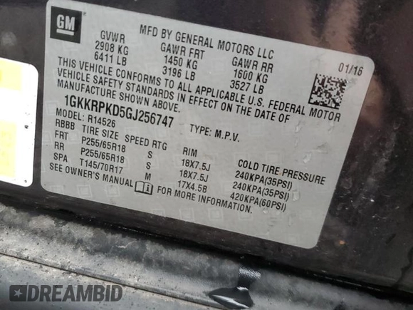 2016 GMC Acadia SLE with VIN 1GKKRPKD5GJ256747, listed as a Copart auction lot 81632804 with 140,611 mi miles and Salvage Title. Bid and sale history available at carsss.com. Image 13.