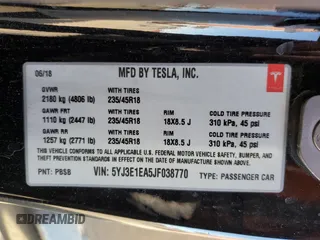 2018 Tesla Model 3 Long Range Battery with VIN 5YJ3E1EA5JF038770, listed as a Copart auction lot 48828985 with 116,641 mi miles and Salvage Title. Bid and sale history available at DreamBid. Image 14.