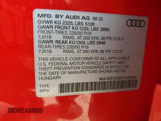 2023 Audi Q3 S line Premium Plus with VIN WA1EECF35P1040308, listed as a Copart auction lot 60119435 with 12,244 mi miles and Salvage title. Bid and sale history available at DreamBid. Image 13.
