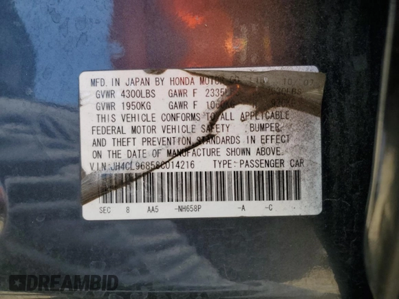 2008 Acura TSX z VIN JH4CL96858C014216, wystawiony jako Copart lot #57221405 z przebiegiem 156 670 mil mil oraz Szkoda całkowita • Salvage title. Historia ofert i sprzedaży dostępna na DreamBid. Obrazek 12.