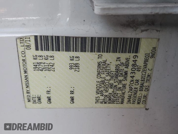 2012 Nissan Altima SL with VIN 1N4AL2AP7CN430849, listed as a Copart auction lot 44277675 with 133,511 mi miles and Salvage Title. Bid and sale history available at DreamBid. Image 14.