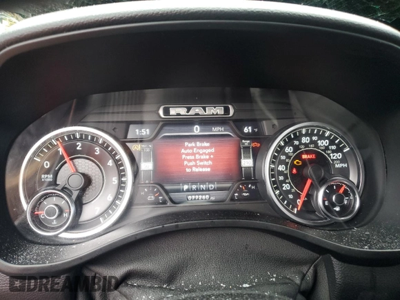 2021 Ram 1500 Big Horn with VIN 1C6SRFFT5MN504479, listed as a Copart auction lot 57691465 with 77,260 mi miles and Salvage title. Bid and sale history available at DreamBid. Image 9.