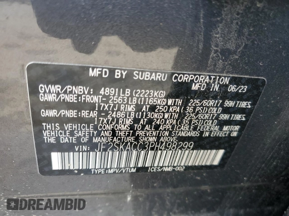 2023 Subaru Forester with VIN JF2SKACC3PH498299, listed as a Copart auction lot 48077175 with 25,625 mi miles and Clean title. Bid and sale history available at DreamBid. Image 13.