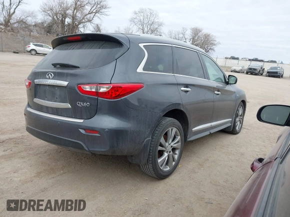 2014 Infiniti QX60 with VIN 5N1AL0MM6EC545890, listed as a IAAI auction lot 41212469 with 125,955 mi miles and . Bid and sale history available at DreamBid. Image 4.