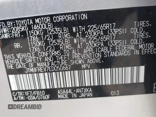 2014 Toyota RAV4 LE with VIN JTMBFREV7ED050667, listed as a IAAI auction lot 42082759 with 270,927 mi miles and . Bid and sale history available at DreamBid. Image 9.
