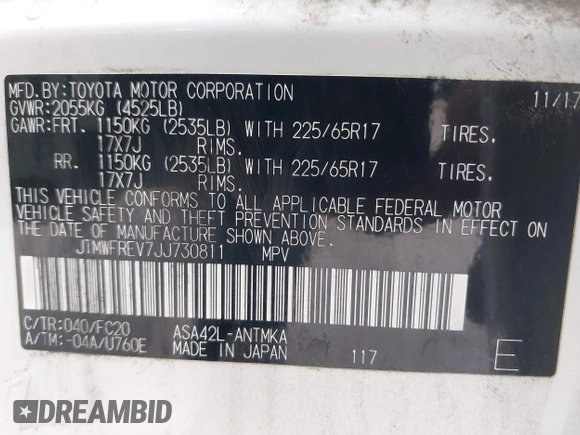2018 Toyota RAV4 XLE with VIN JTMWFREV7JJ730811, listed as a IAAI auction lot 41075088 with 78,979 mi miles. Bid and sale history available at carsss.com. Image 9.