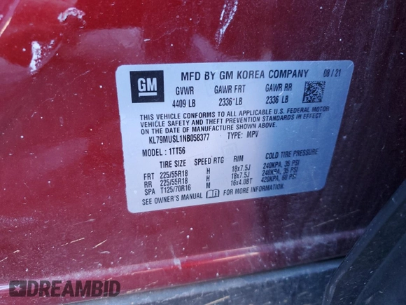 2022 Chevrolet TrailBlazer RS with VIN KL79MUSL1NB058377, listed as a Copart auction lot 69663324 with Not Provided miles and Salvage Title. Bid and sale history available at DreamBid. Image 14.