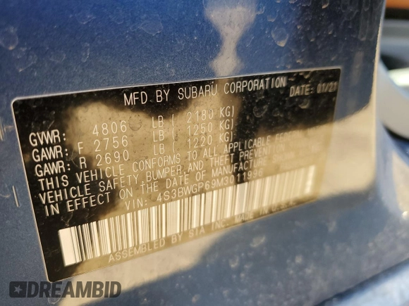 2021 Subaru Legacy Touring XT z VIN 4S3BWGP69M3011996, wystawiony jako Copart lot #46782985 z przebiegiem 32 522 mil mil oraz Szkoda całkowita • Salvage title. Historia ofert i sprzedaży dostępna na DreamBid. Obrazek 12.