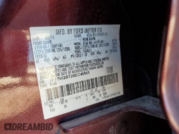 2011 Ford F-250 XL z VIN 1FT7W2BT2BEC45565, wystawiony jako Copart lot #56517765 z przebiegiem 331 638 mil mil oraz Szkoda całkowita • Salvage title. Historia ofert i sprzedaży dostępna na DreamBid. Obrazek 12.
