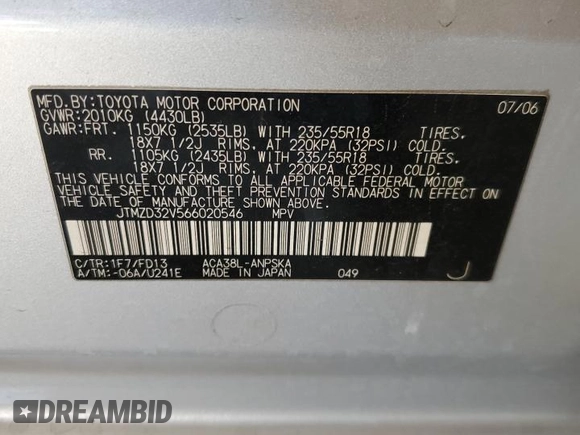 2006 Toyota RAV4 Sport with VIN JTMZD32V566020546, listed as a Copart auction lot 47554635 with 212,732 mi miles and Salvage Title. Bid and sale history available at carsss.com. Image 12.