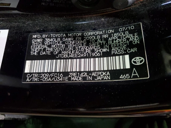 2010 Toyota Corolla with VIN JTDBU4EE2A9119061, listed as a Copart auction lot 55484173 with 290,950 mi miles and Salvage Title. Bid and sale history available at carsss.com. Image 12.