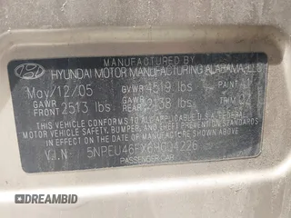 2006 Hyundai Sonata GLS with VIN 5NPEU46FX6H004226, listed as a IAAI auction lot 42125588 with 131,710 mi miles and . Bid and sale history available at DreamBid. Image 9.