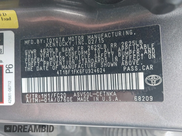 2015 Toyota Camry XLE с VIN 4T1BF1FK6FU924624, выставлен на аукционе IAAI как лот 42432147 с пробегом 130 288 миль миль и . История ставок и продаж доступна на DreamBid. Изображение 9.