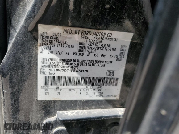 2015 Ford F-350 Lariat with VIN 1FT8W3DT1FEC78179, listed as a Copart auction lot 56387975 with 221,280 mi miles and Salvage title. Bid and sale history available at DreamBid. Image 13.