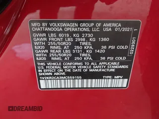 2021 Volkswagen Atlas SE with VIN 1V2KR2CA3MC559155, listed as a IAAI auction lot 42161105 with 35,039 mi miles and . Bid and sale history available at DreamBid. Image 9.