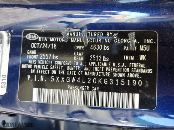 2019 Kia Optima SX with VIN 5XXGW4L20KG315190, listed as a Copart auction lot 87968565 with 99,161 mi miles and Salvage Title. Bid and sale history available at carsss.com. Image 12.