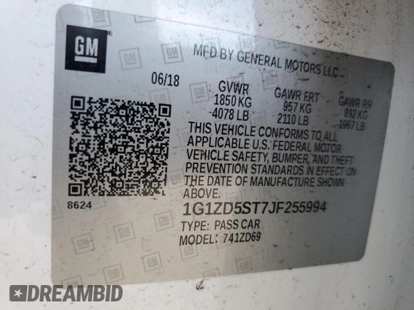 2018 Chevrolet Malibu LT with VIN 1G1ZD5ST7JF255994, listed as a Copart auction lot 60396015 with 97,203 mi miles and Clean title. Bid and sale history available at DreamBid. Image 12.