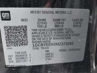 2021 Chevrolet Silverado 1500 RST with VIN 1GCRYEEK0MZ373192, listed as a IAAI auction lot 40924639 with Not Provided miles and . Bid and sale history available at DreamBid. Image 9.