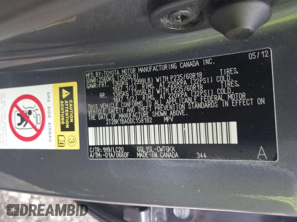 2013 Lexus RX 350 with VIN 2T2BK1BA0DC158182, listed as a IAAI auction lot 41669779 with 125,458 mi miles. Bid and sale history available at carsss.com. Image 9.