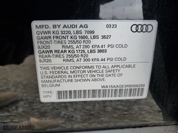 2024 Audi Q8 e-tron Premium Plus with VIN WA15AAGE3RB008258, listed as a Copart auction lot 78146344 with 12,264 mi miles and Salvage Title. Bid and sale history available at carsss.com. Image 13.