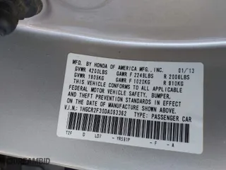 2013 Honda Accord Sdn LX with VIN 1HGCR2F30DA093362, listed as a IAAI auction lot 41776253 with 108,479 mi miles. Bid and sale history available at carsss.com. Image 9.