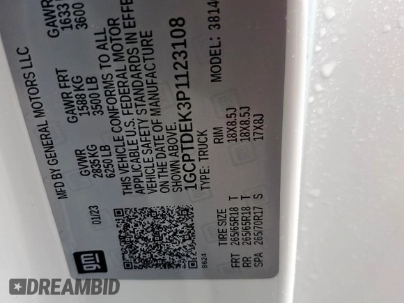 2023 Chevrolet Colorado 4WD Z71 with VIN 1GCPTDEK3P1123108, listed as a Copart auction lot 51853225 with 44,608 mi miles and Salvage Title. Bid and sale history available at DreamBid. Image 14.