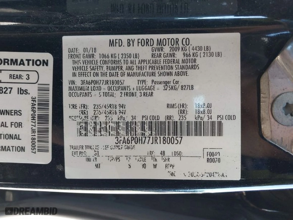 2018 Ford Fusion SE with VIN 3FA6P0H77JR180057, listed as a IAAI auction lot 41729451 with 122,200 mi miles. Bid and sale history available at carsss.com. Image 9.