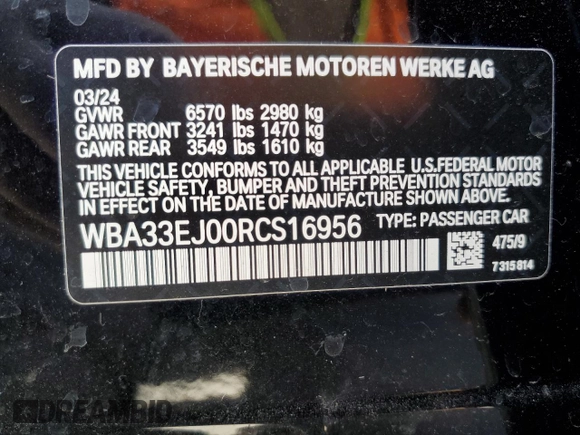 2024 BMW 7 Series 760i xDrive with VIN WBA33EJ00RCS16956, listed as a Copart auction lot 48790845 with 9,958 mi miles and Salvage title. Bid and sale history available at DreamBid. Image 13.