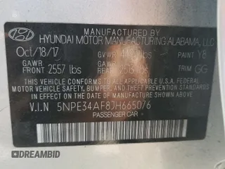 2018 Hyundai Sonata SEL with VIN 5NPE34AF8JH665076, listed as a Copart auction lot 52882695 with 66,332 mi miles and Salvage Title. Bid and sale history available at DreamBid. Image 13.