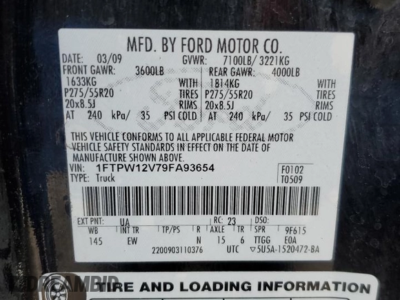 2009 Ford F-150 XL with VIN 1FTPW12V79FA93654, listed as a Copart auction lot 48002745 with 320,362 mi miles and Salvage Title. Bid and sale history available at carsss.com. Image 12.