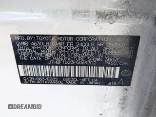2015 Lexus IS 250 with VIN JTHBF1D23F5069302, listed as a IAAI auction lot 41601465 with 64,355 mi miles and . Bid and sale history available at DreamBid. Image 9.
