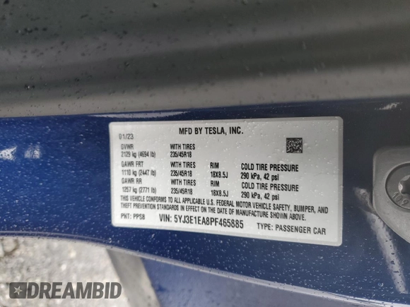 2023 Tesla Model 3 с VIN 5YJ3E1EA8PF465885, выставлен на аукционе Copart как лот 48393865 с пробегом 40 558 миль миль и Списание • Salvage title. История ставок и продаж доступна на DreamBid. Изображение 16.