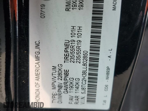 2020 Acura RDX with VIN 5J8TC2H38LL802850, listed as a Copart auction lot 67361484 with 35,255 mi miles and Non Repairable. Bid and sale history available at carsss.com. Image 12.