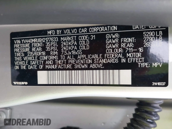 2017 Volvo XC60 Inscription с VIN YV440MRU6H2177633, выставлен на аукционе IAAI как лот 42179657 с пробегом 133 422 миль миль и . История ставок и продаж доступна на DreamBid. Изображение 9.